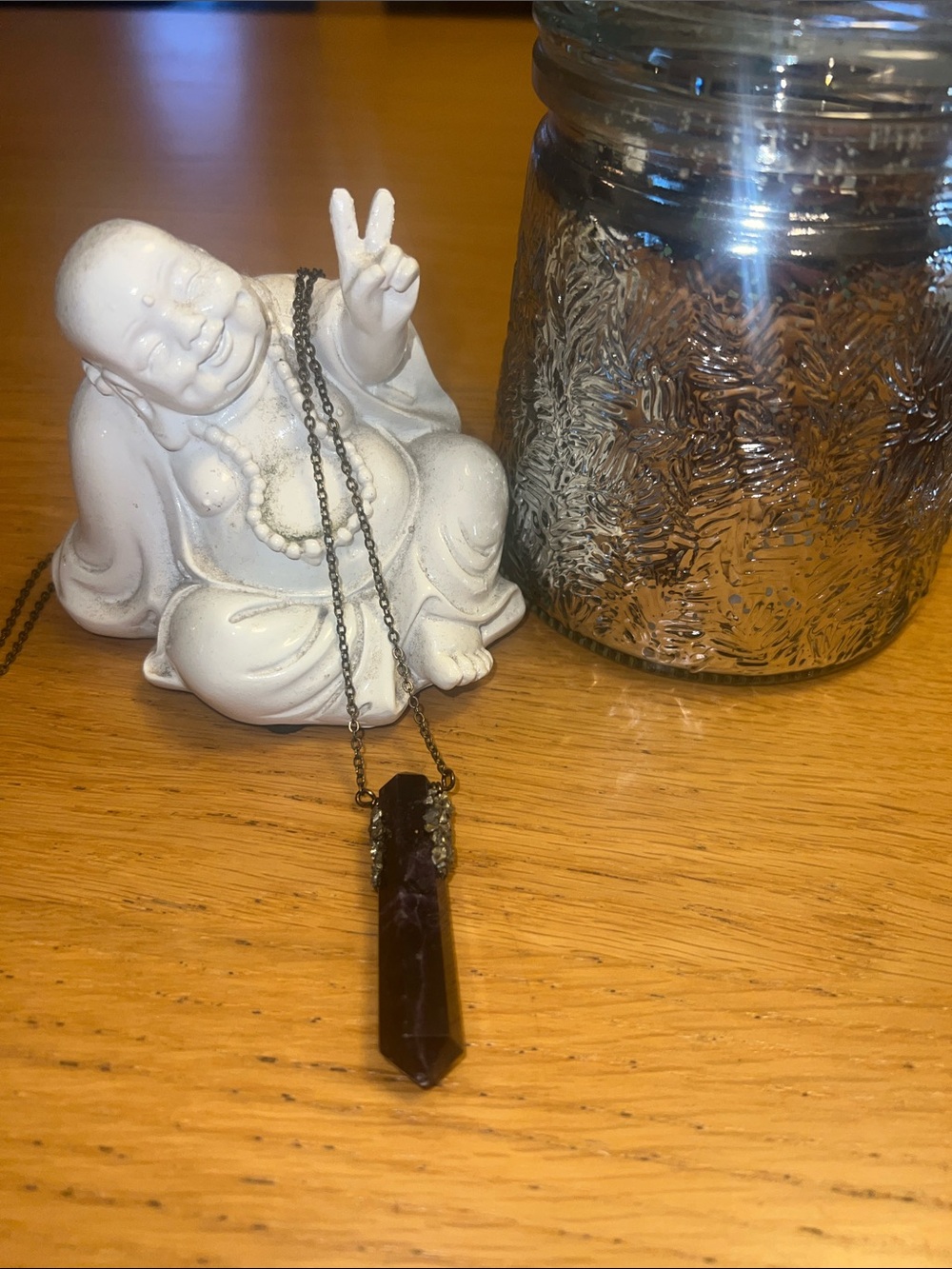Amethyst Crystal Point Pendant Necklace -28” chain